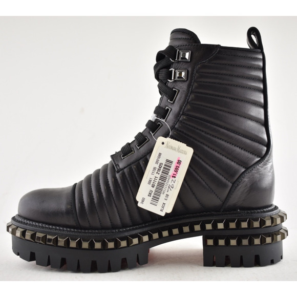 Christian Louboutin Yetota Flat Calf Leather Black Spike Combat Ankle Boot 36.5 - Picture 7 of 11
